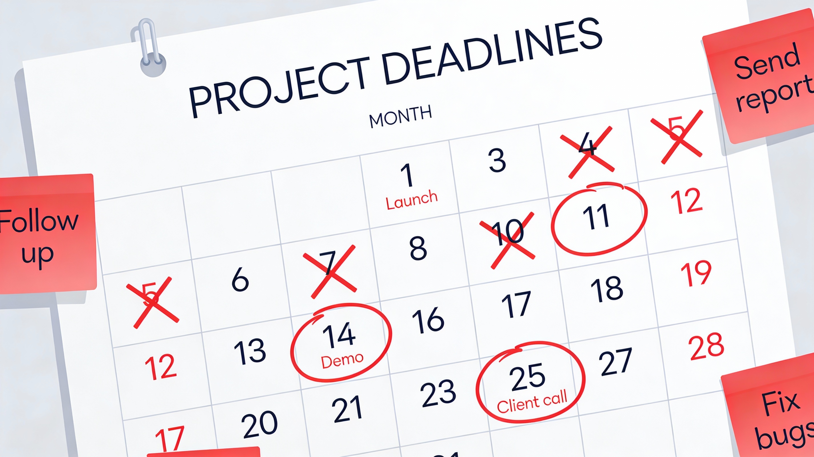 Calendar showing project delays and slipping dates